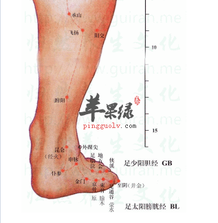 蘋果綠 中醫養生 金門穴配 太陽穴, 合谷穴:治療頭痛; 金門穴配 跗陽